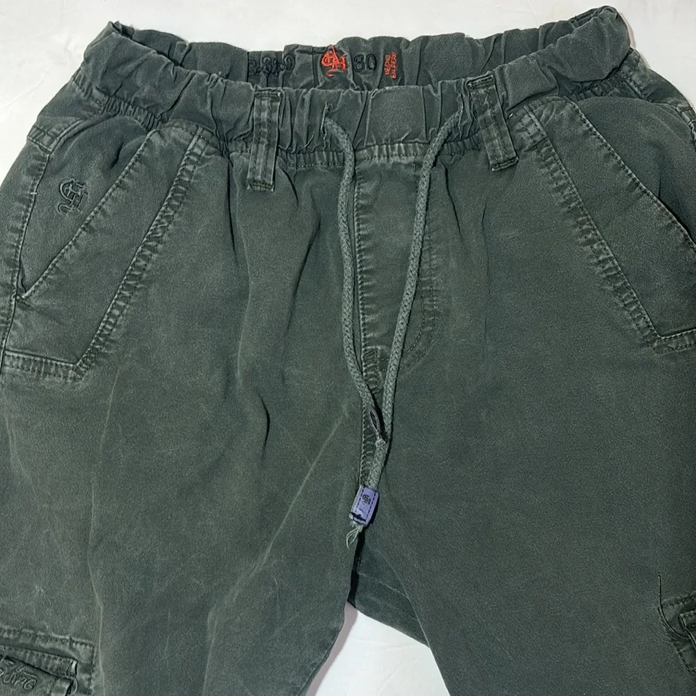 Castro army green Casual Cargo Pant unisex multi pocket utility drawstring waist